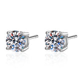 Round Cut Diamond Birthstone Stud Earrings in 14K White Gold