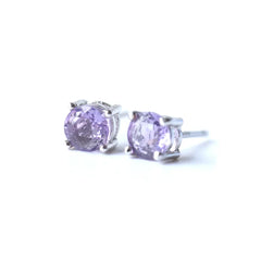 Lilac Amethyst 4-Prong Set Birthstone Earrings