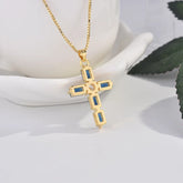 18k Yellow Gold Cross Pendant Necklace with Sapphire