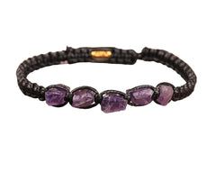 Natural Black Amethyst Knotted Adjustable Bracelet