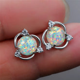 White Opal and Zirconia Stud Earrings
