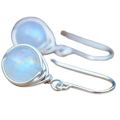 Dainty Female White Moonstone Drop Earrings Cute Silver Color Dangle Earrings For Women Trendy Bridal Round Wedding Earring