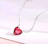 925 Sterling Silver Heart Shape Ruby Necklace