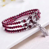 Garnet Seed Bead Bracelet with Tibetan Silver Leaf Pendant