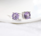 Lilac Amethyst 4-Prong Set Birthstone Earrings