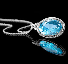 Sterling Silver Oval Aquamarine Vintage Style Pendant