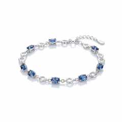 925 Sterling Silver Topaz Women's Bracelets with zircons Blue Sapphire Color Gemstone Bracelet for Woman Girl Birthday Gift