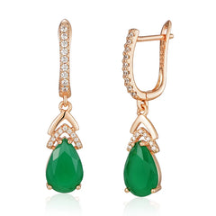 Wbmqda Luxury Elegant Emerald Drop Earrings For Women 585 Rose Gold Color Retro Green Natural Zircon Wedding Party Fine Jewelry