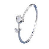 Korean Exquisite Opal Tulip Bracelet For Women Light Luxury Shiny Zircon Elegant Flower Bangle Party Banquet Charm Jewelry Gifts