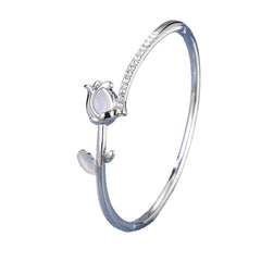 Korean Exquisite Opal Tulip Bracelet For Women Light Luxury Shiny Zircon Elegant Flower Bangle Party Banquet Charm Jewelry Gifts