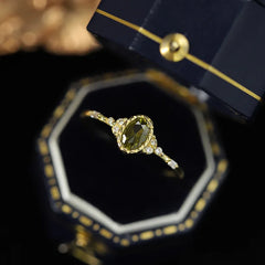 Retro 18K Gold Peridot Oval Geometric Couple Ring For Women 100% Original Sterling Silver S925 Valentine's Day Gift Jewelry