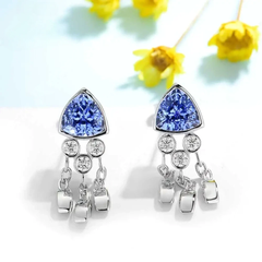 Kuololit 2.4CTW Lab Grown Sapphire Jellyfish Stud Earrings for Women Solid 14K 10K 585 Gold Moissanite Earrings for Christmas