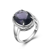 Stylish Oval Amethyst Halo Sterling Silver Ring