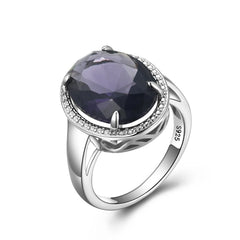 Stylish Oval Amethyst Halo Sterling Silver Ring