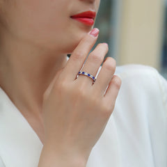 Elegant S925 Silver Ring with Alternating Moissanite & Blue Sapphires, 18K Gold Plated, Exquisite Design, Includes GRA Certifica