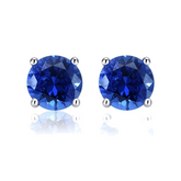 Lab Created royal Blue/Cornflower blue Sapphire Ear Stud 5-9mm with inclusions round Shape S925 Silver earrings Jewelry