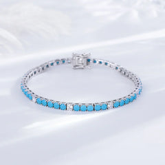YLMyself 925 Silver Tennis Bracelet 3mm Turquoise Stone White Cubic Zircon Fine Jewelry Gift for Women