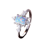 Cute Female Natural White Fire Opal Stone Square Ring Real 925 Sterling Silver Wedding Jewelry For Women