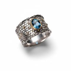 PANJBJ 925 Sterling Silve Topaz Ring for Women Gift Lace Hollowing Out Wide Versatile Grace Vintage Jewelry Dropshipping