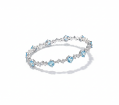 Cumee Cut Dainty Daily Square Princess Cultivate Synthetic Aquamarine Bracelet 925 Sterling Silver Gold Plated