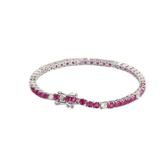 Solid Real 925 Silver Tennis Bracelet 3MM Ruby Fuchsia Pink Mix White Cubic Zircon 15-21 CM Chain Fine Jewelry For Women