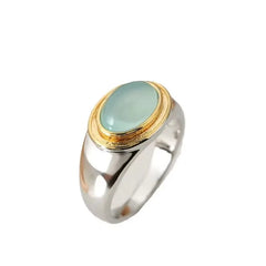 European and American new fashionable green moonstone inlaid with personalized simple women's ring