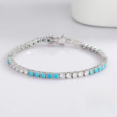 YLMyself 925 Silver Tennis Bracelet 3mm Turquoise Stone White Cubic Zircon Fine Jewelry Gift for Women