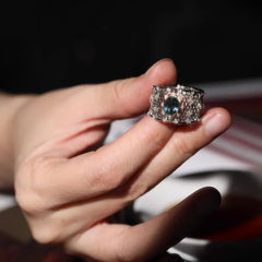 PANJBJ 925 Sterling Silve Topaz Ring for Women Gift Lace Hollowing Out Wide Versatile Grace Vintage Jewelry Dropshipping