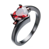Valentine Black-Plated Garnet Birthstone Heart Ring