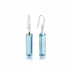 CSJ Elegant Aquamarine Dangle Earring Sterling 925 Silver Topaz Quartz Gemstone 9*23mm for Women Birthday Party Jewelry Gift
