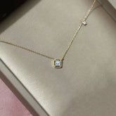 925 Sterling Silver Simple Emerald Crystal Chain Necklace