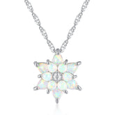 CiNily Delicate Flower Shaped Fire Opal Pendant Necklace Rose Gold Plated Trendy Jewelry Gifts for Women Girls(with Chain)