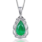 Natural Emerald Teardrop Emerald Pendant Necklace
