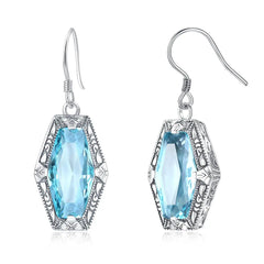 Vintage Aquamarine Earrings Hook Real Silver 925 Earring For Women Anniversary Party Banquet Luxury Fine Jewelry