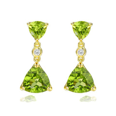 GZ ZONGFA Genuine 925 Sterling Silve Natural Peridot Drop Earrings for Women Triangle 7ct Gem 14K Gold Plated Fine Jewelry