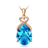 14K Rose Gold 3 Carats Blue Sapphire Pendant Necklace