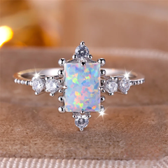 Cute Female Natural White Fire Opal Stone Square Ring Real 925 Sterling Silver Wedding Jewelry For Women