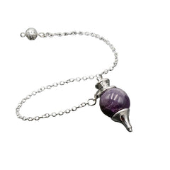 Amethyst Tear Drop Detachable Pendulum Pendant Necklace (Silver Tone)