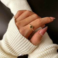 Retro 18K Gold Peridot Oval Geometric Couple Ring For Women 100% Original Sterling Silver S925 Valentine's Day Gift Jewelry