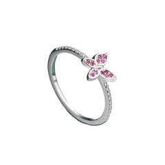 Classic Butterfly Ruby Full Diamond Couple Ring For Women Red Bow Original Genuine Sterling Silver Valentine's Day Gift Jewelry