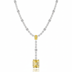 Wong Rain 100% 925 Sterling Silver Emerald Cut Citrine High Carbon Diamonds Gemstone Tennis Chain Pendant Necklace Fine Jewelry