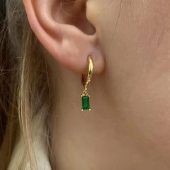 French Emerald Geometric Hoop Stainless Steel Earrings for Women Party Jewelry Accessories Trendy Zircon Crystal Drop Earring