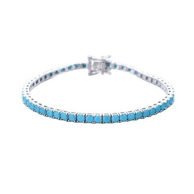 YLMyself 925 Silver Tennis Bracelet 3mm Turquoise Stone White Cubic Zircon Fine Jewelry Gift for Women