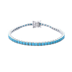 YLMyself 925 Silver Tennis Bracelet 3mm Turquoise Stone White Cubic Zircon Fine Jewelry Gift for Women