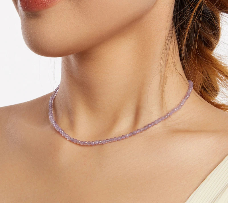 Small Beaded Amethyst Necklace For Girls