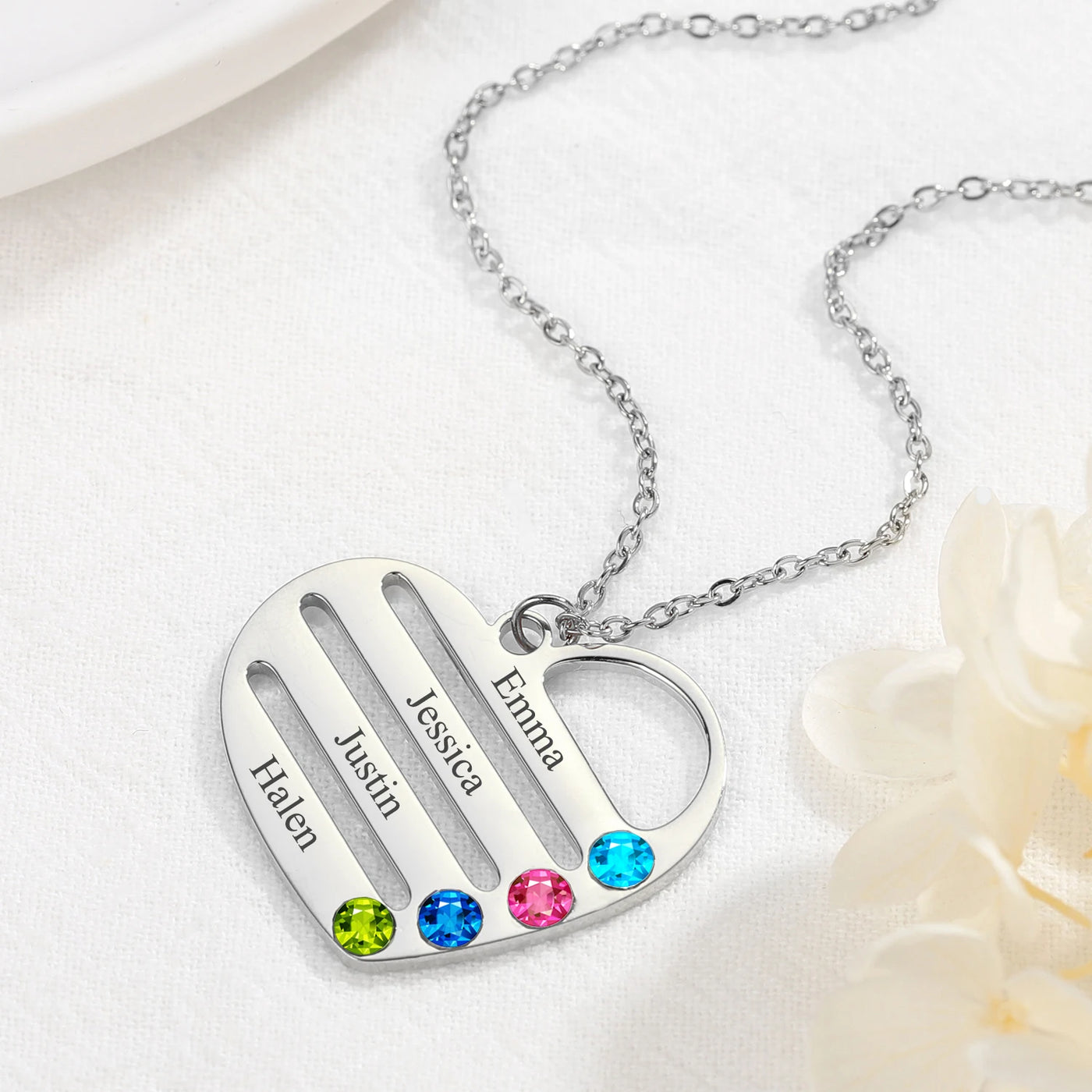 Personalized Engraved Heart Necklace with Birthstones