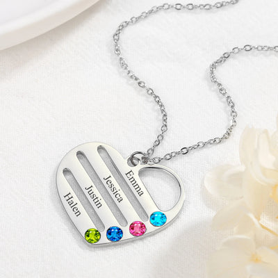 Personalized Engraved Heart Necklace with Birthstones