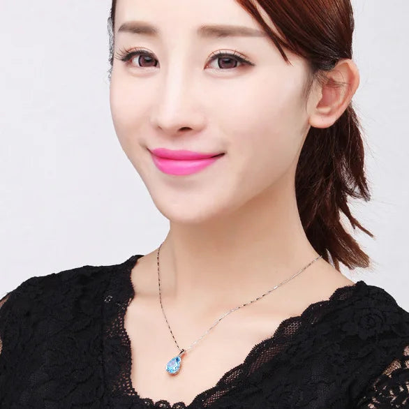 Aquamarine Pendant Necklace for Women Fashion Valentine's Day Jewelrys Gifts