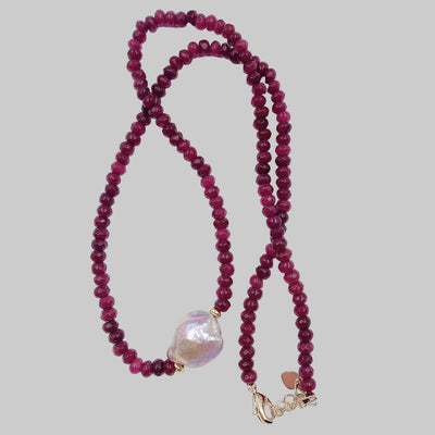 Multi-Colour Baroque Pearl and Ruby Pendant Necklace