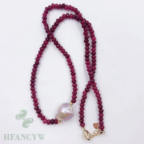 Multi-Colour Baroque Pearl and Ruby Pendant Necklace